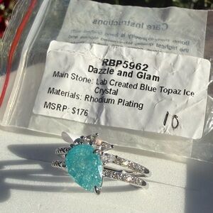 Bomb Party Ring RBP5962 Dazzle and Glam sz 10 Blue Topaz Ice Crystal Rhodium NWT